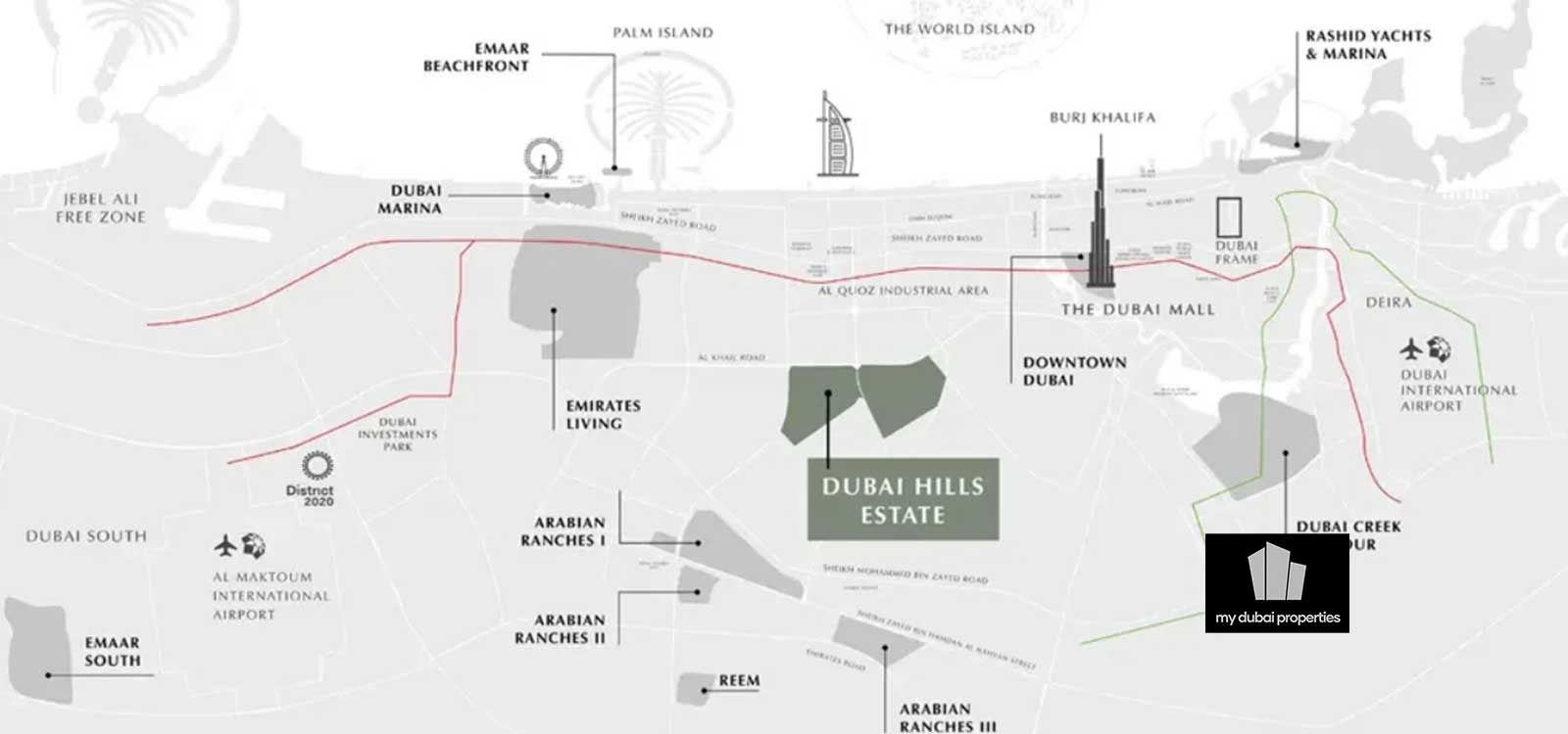 Hills Park Apartments at Dubai Hills Estate Location Map